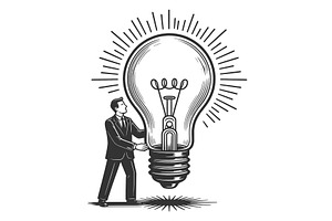 Businessman with Giant Light Bulb, a Person Illustration by AlexArt
