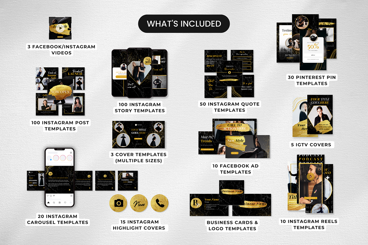 Black & Gold Social Media Bundle Kit