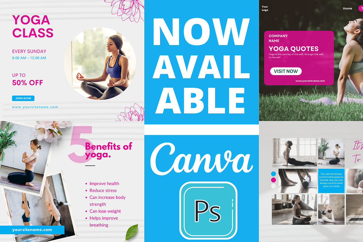 40 Yoga Templates for Instagram, a Social Media Template by Tiarsh Designs