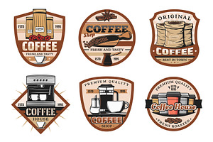 Coffee Icons, Espresso Cup And Bean