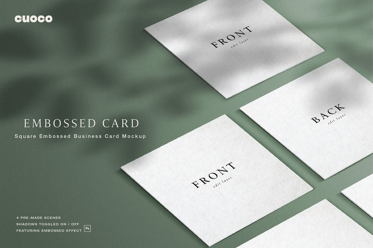 Square Embossed Business Card Mockup, a Product Mockup by Cuoco (Photo 1 of 7)