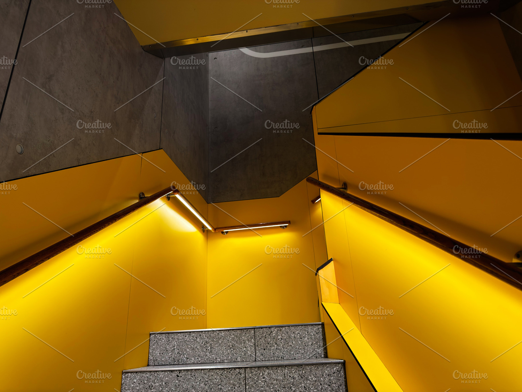 Vibrant yellow staircase and modern architecture interior with g, a Photo by AS photostudio