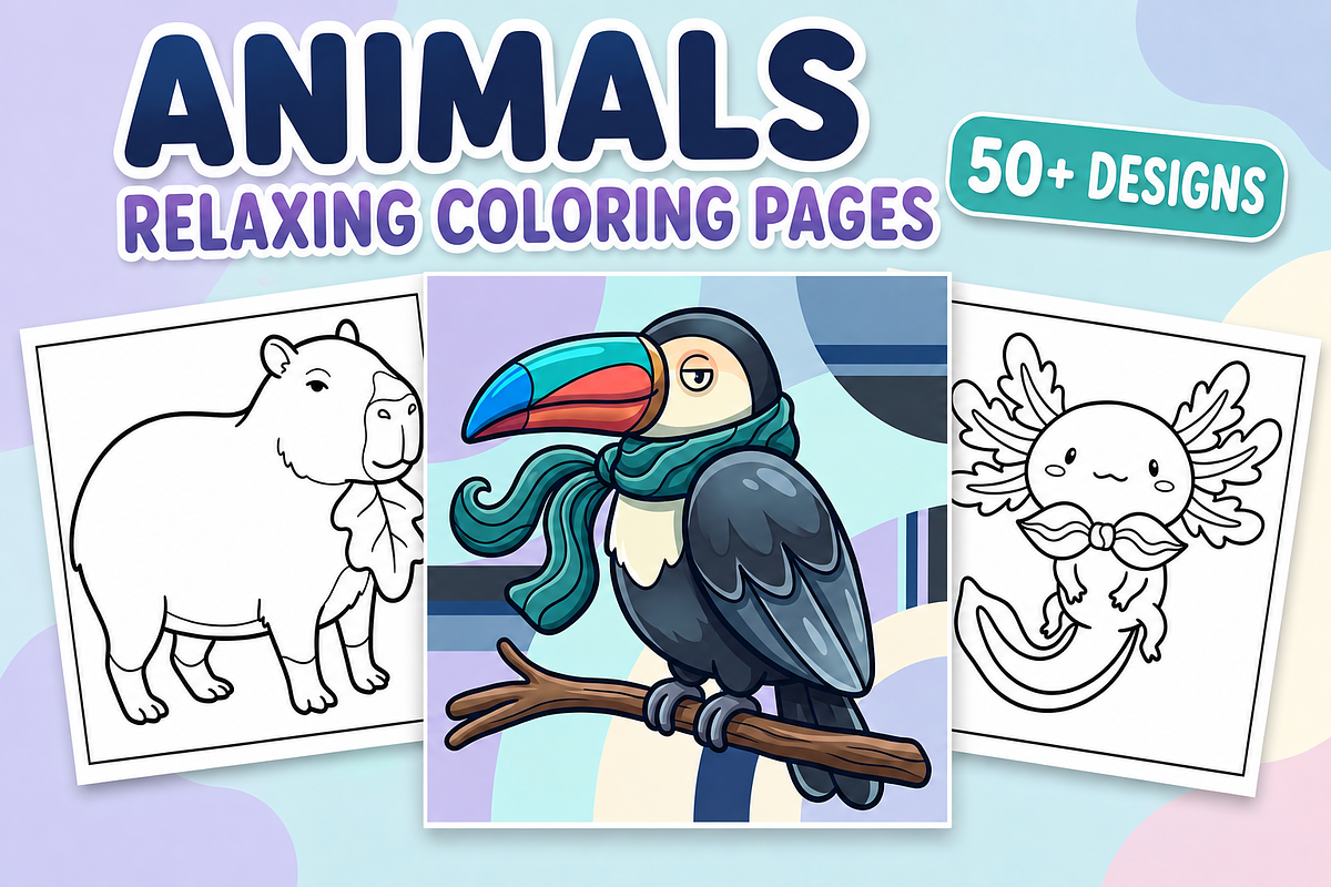 Animals: Relaxing Coloring Pages #2, an Animal Illustration by Inkivelle Studio (Photo 1 of 3)