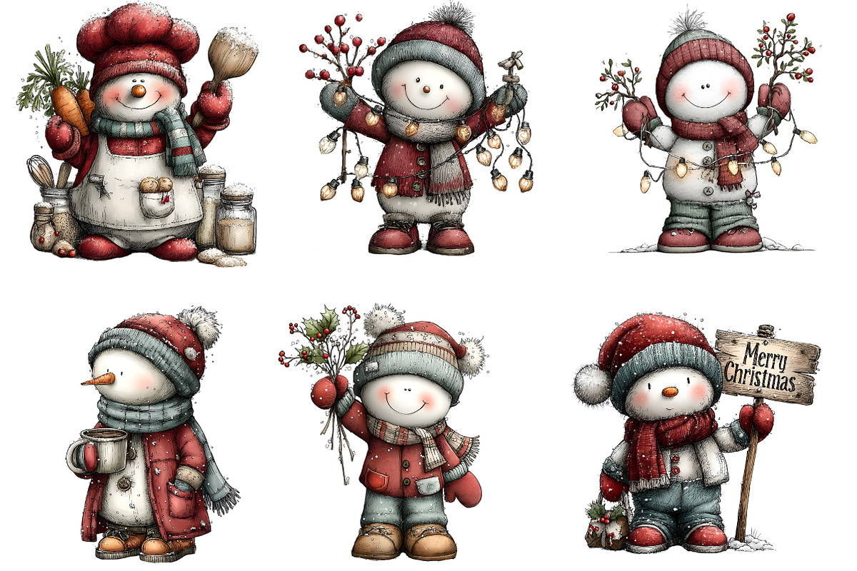 Whimsical Christmas Snowman Clipart, an Illustration by DreamArtGraphic (Photo 4 of 5)
