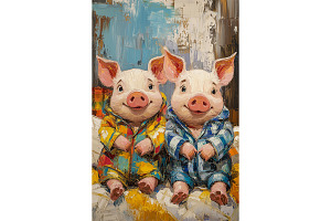 Cheerful Piglets in Pajamas Art, an Animal Illustration by Art Paradise Studios