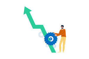 Businessman pushing gear and growing, a Finance Illustration by pikepicture