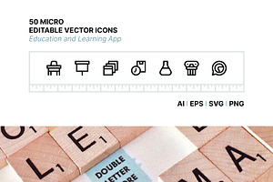 50 Education and Learning App Icons, an Outline Icon by Side Project
