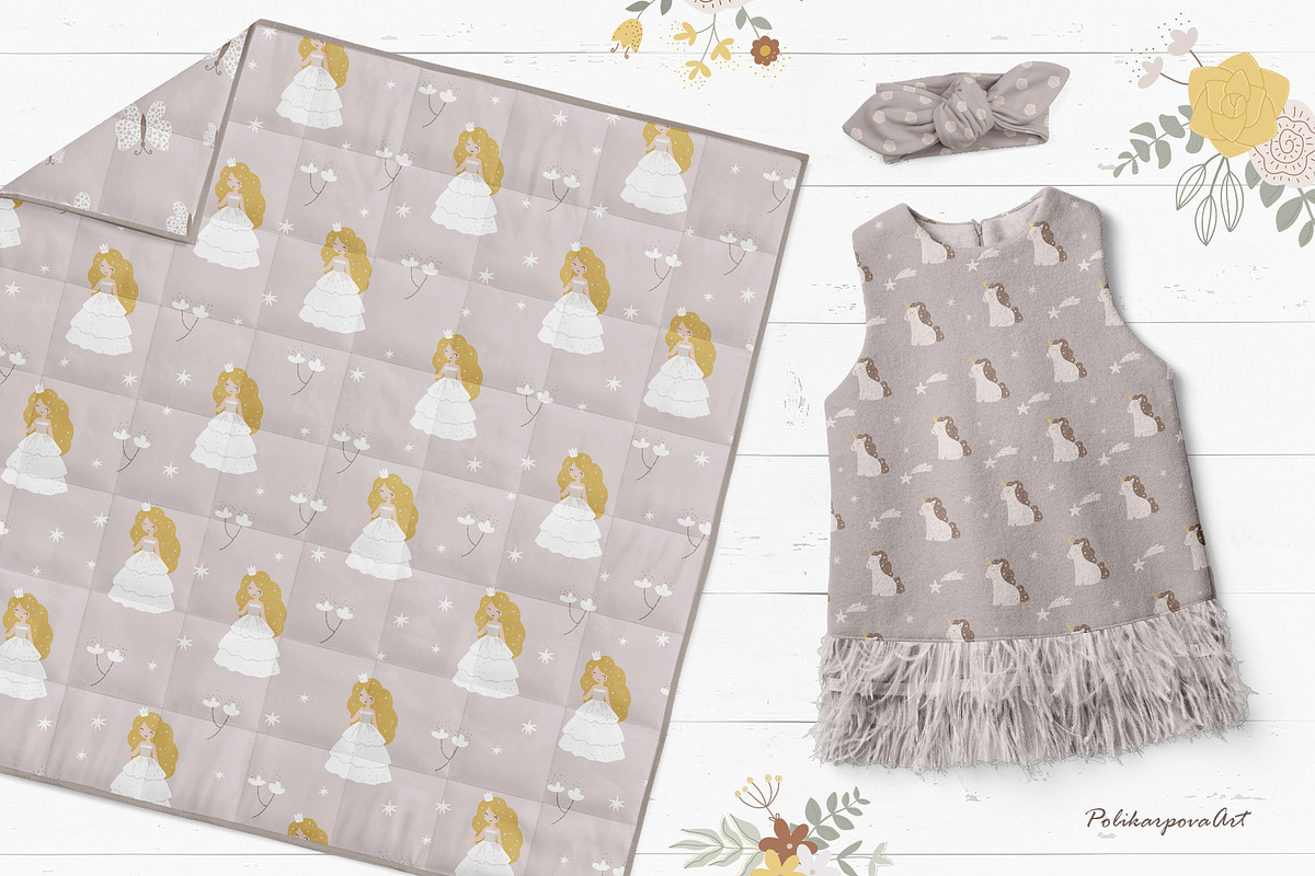 Princess & Unicorn clipart & pattern, an Animal Illustration by polikarpovaart (Photo 8 of 11)