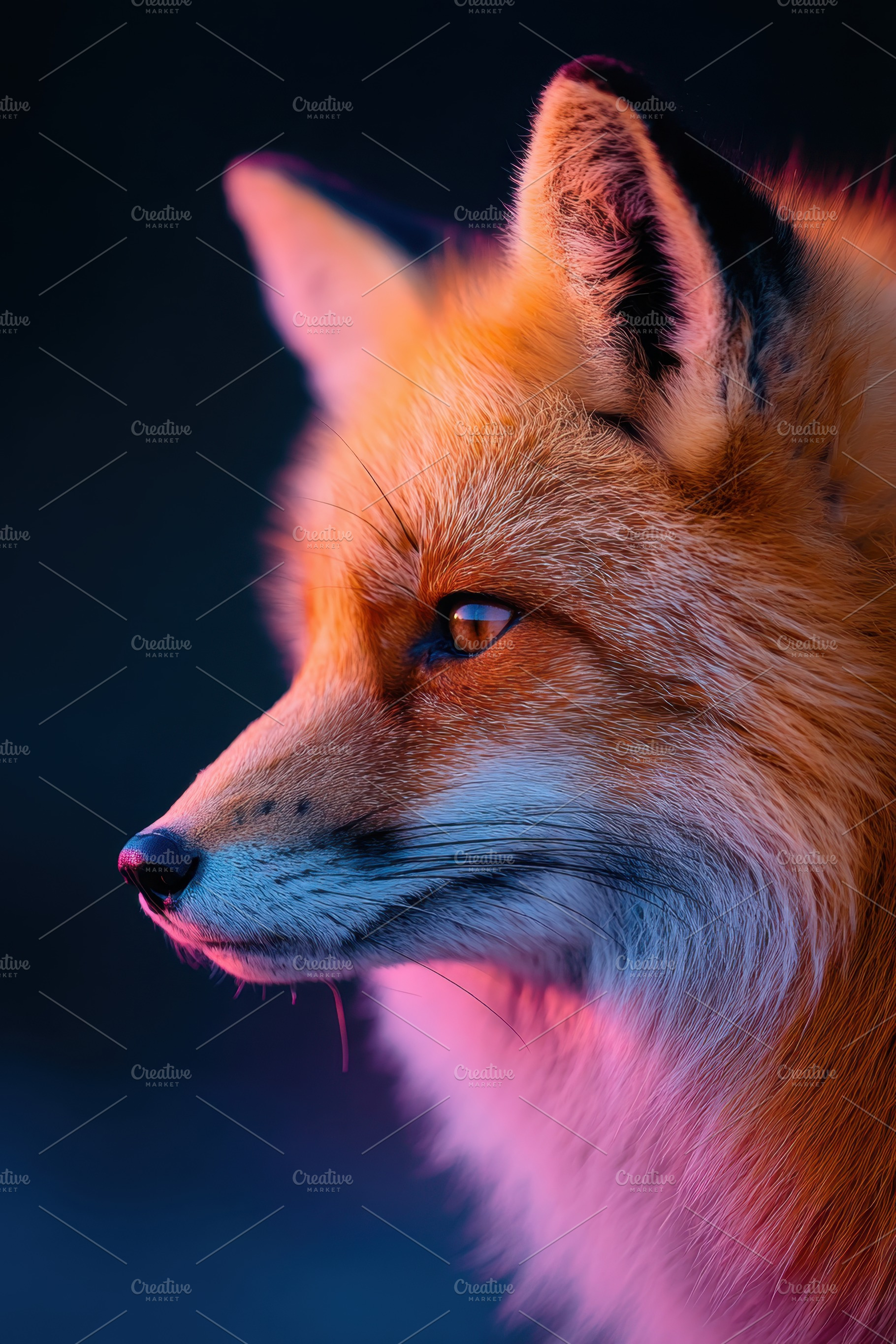 Vibrant fox portrait with dramatic lighting, an Animal Photo by AlyaAnd