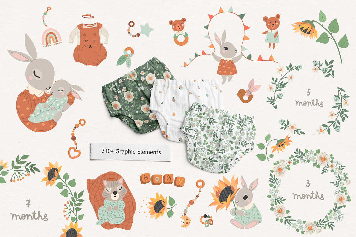 Baby Rabbit Illustrations Set, an Animal Illustration by OxanaTally (Photo 3 of 13)