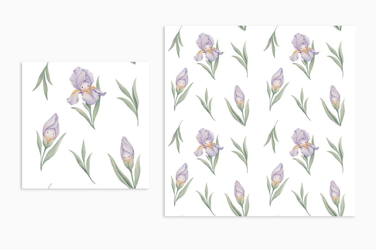Iris Floral Clipart & Pattern Set, a Pattern Graphic by tetiartline (Photo 3 of 5)