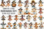 Halloween Scarecrow Girl Clipart, an Illustration by CraftArtStudio (Thumbnail 1 of 6)