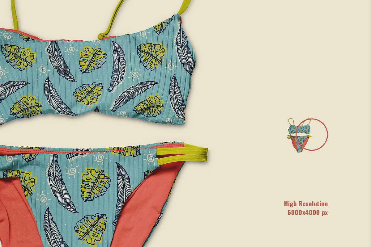Female 2-Piece Swimwear Scene Mockup, an Apparel Mockup by Designertale (Photo 4 of 6)
