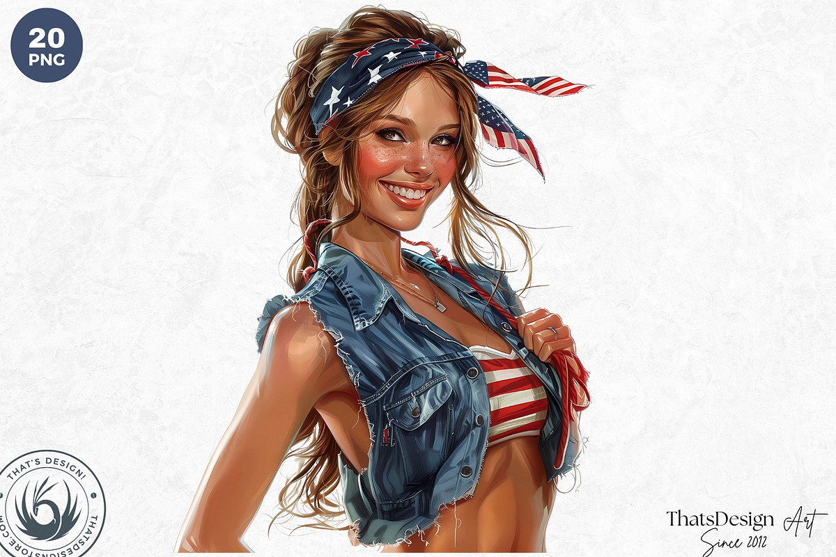 Patriotic Cowgirls Clipart Set, a Person Illustration by ThatsDesignArt (Photo 7 of 11)