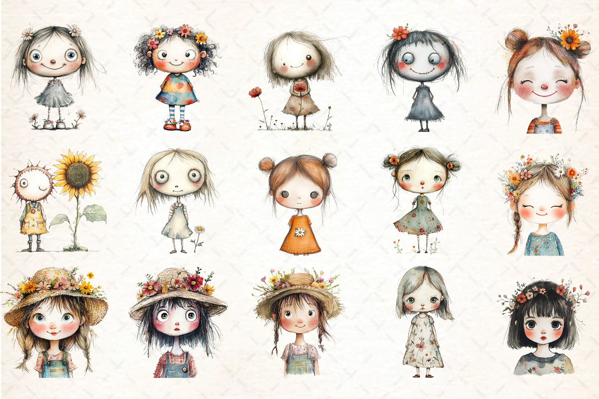 Flowers Girls Clipart Bundle, an Illustration by DreamCafeArt (Photo 4 of 8)