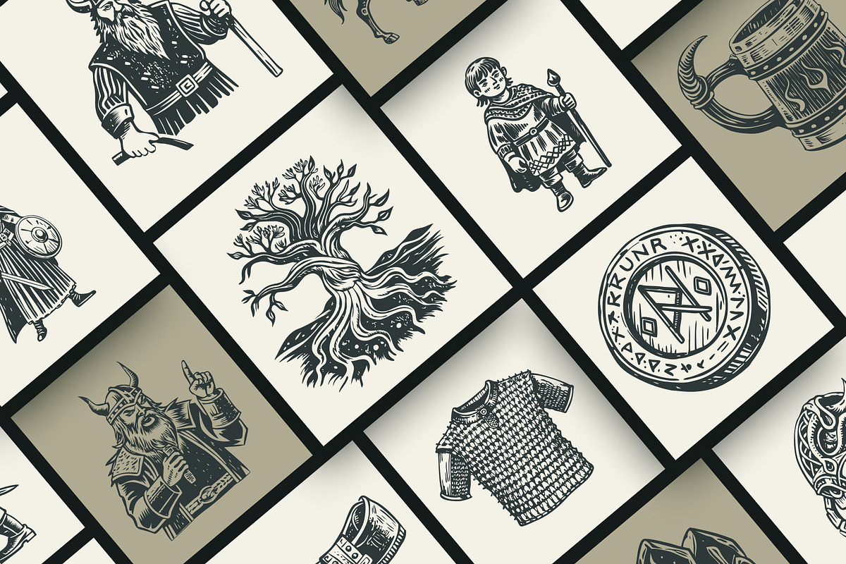 Vintage Viking Art Icon Set, a Person Illustration by Creative Stall (Photo 6 of 9)