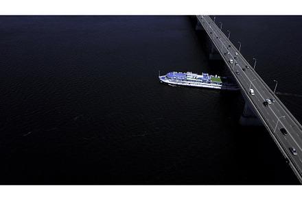 Bird's-eye view. Clip. A huge bridge, an Architecture Photo by Media Whale Stock