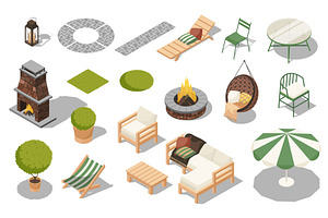 Outdoor Furniture Isometric Set, an Object Illustration by alexdndz