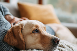 Golden retriever dog relaxing on, an Animal Photo by MistyDay