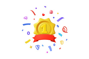 3d First place award badge with, a Texture Illustration by ModVector