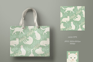 White Cat Seamless Vector 1