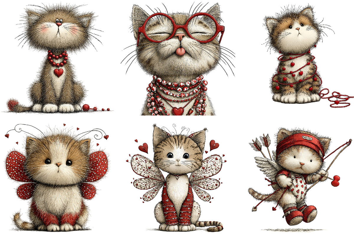 Valentine Whimsical Cat Clipart, an Illustration by DreamArtGraphic (Photo 4 of 5)