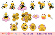 Honey Bee Filled Clipart, an Animal Illustration by Noey smiley (Thumbnail 2 of 7)
