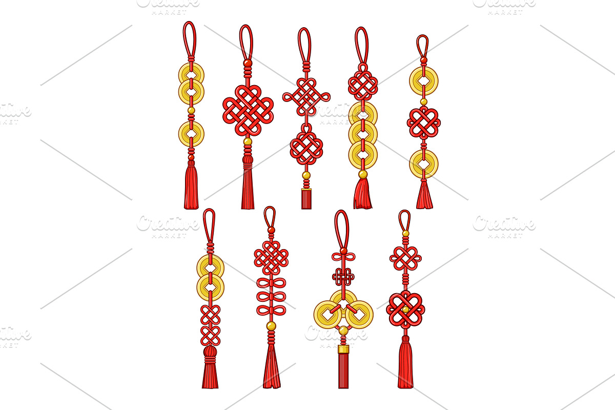 Chinese lucky knots set representing, an Object Illustration by pikepicture