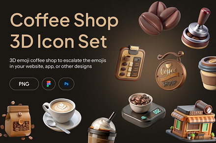 Coffee Shop 3D Icon Set, a Food & Drink 3D Model by Helospace