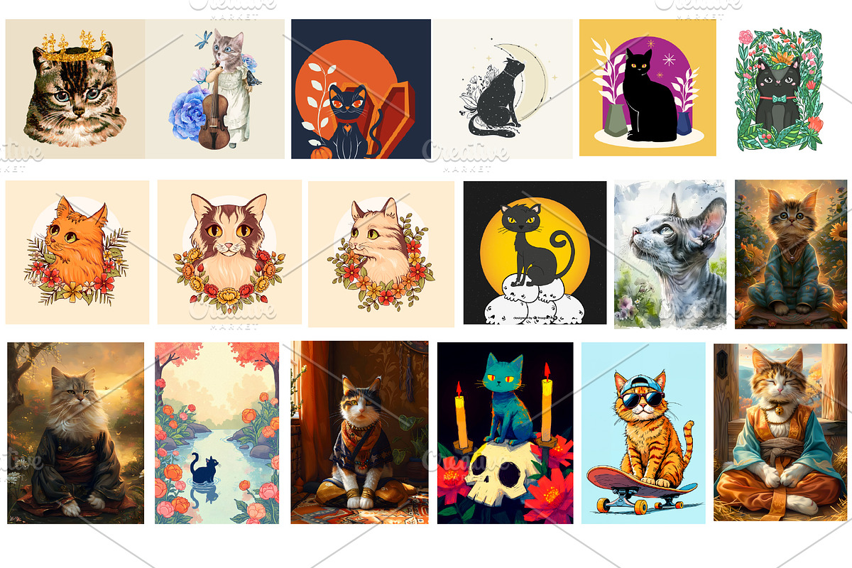 Cat Wall Art Prints Set, Cat Posters, an Animal Photo by Chipshpow Graphics (Photo 5 of 7)