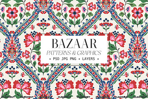 Bazaar Floral Damask Elegant Pattern, a Pattern Graphic by likorbut