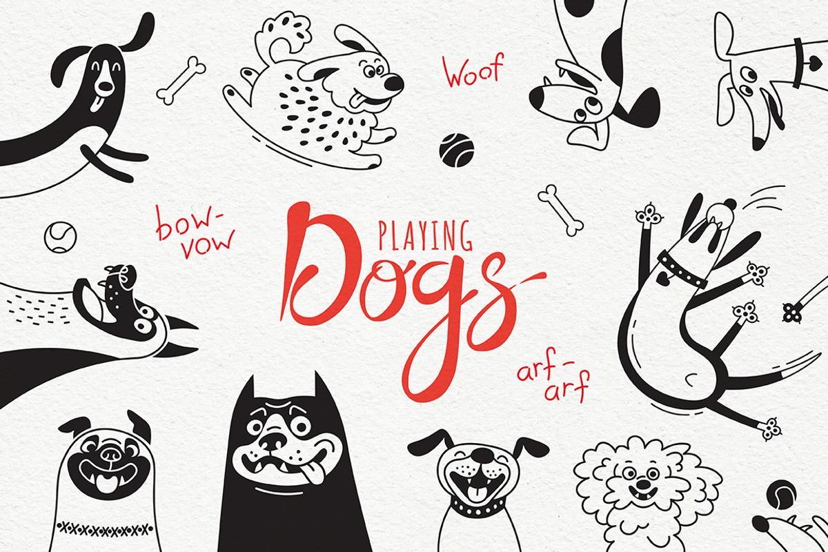 Dogs Playing, an Animal Illustration by Baksiabat (Photo 1 of 8)