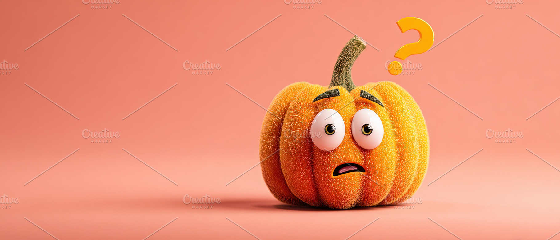 Funny orange pumpkin with expressive face and question mark on p, an Abstract Photo by Ales Munt