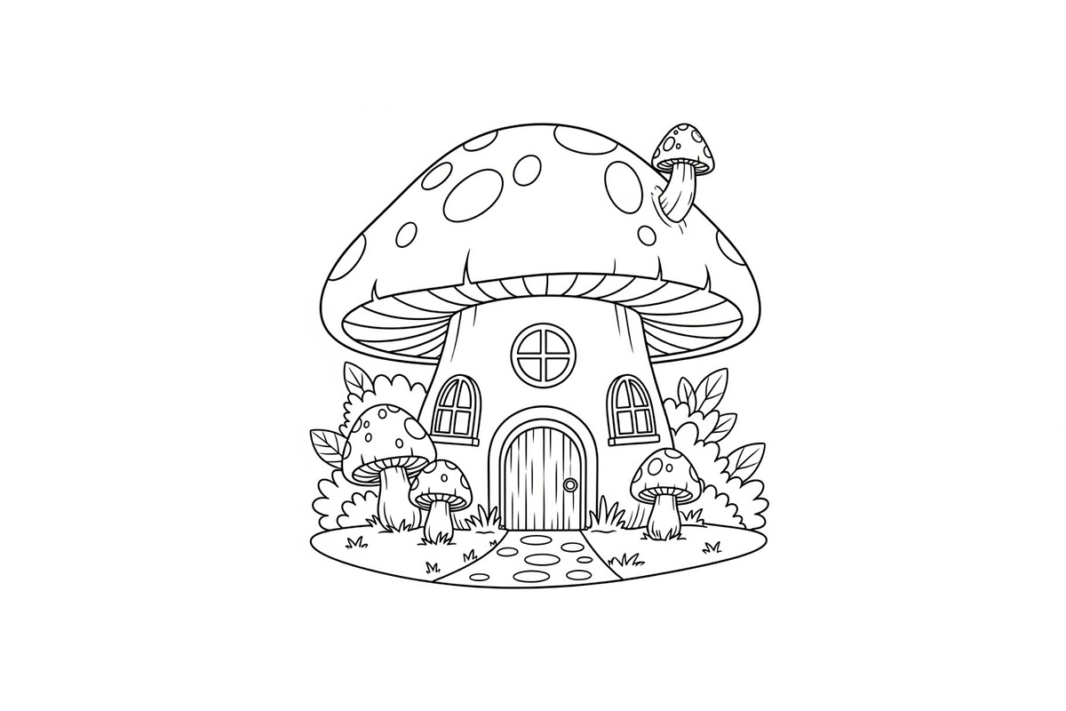 Whimsical Mushroom House Line Art bu, an Illustration by Designs_River (Photo 23 of 51)