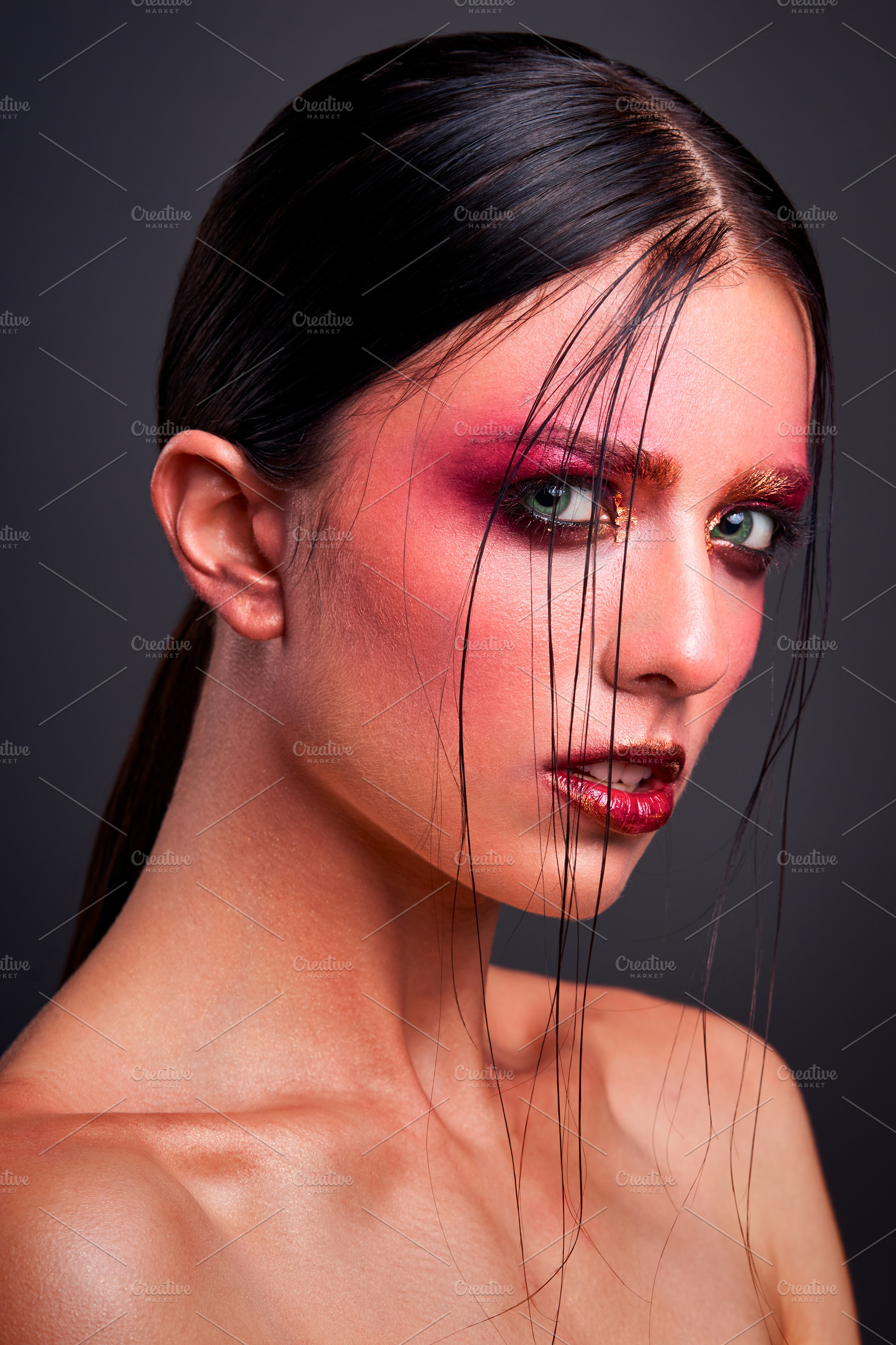 portrait of a girl in makeup body art body painting in a bright, a Person Photo by Weddings, People, Travel