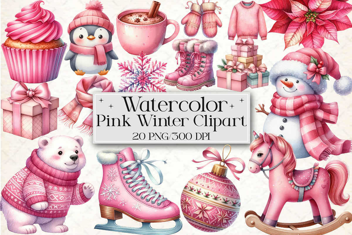 Pink Winter Clipart - 20 PNG, a Graphic by Libby Wishes (Photo 1 of 6)