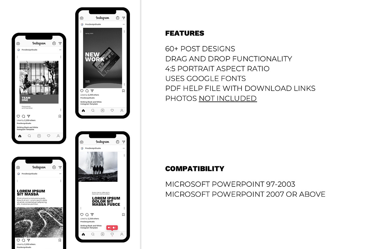 Striking B&W Instagram Post Template, a Social Media Template by PresentationDesignStudio (Photo 2 of 12)