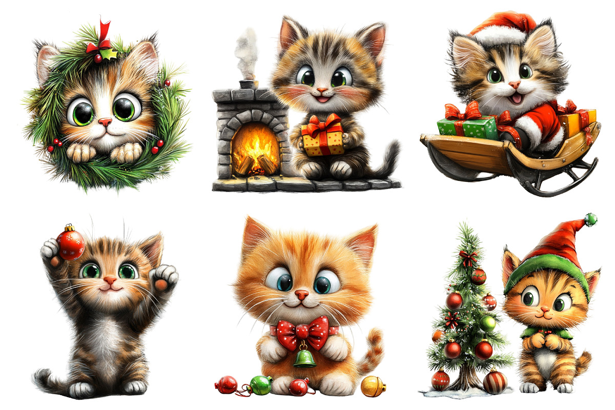 Whimsical Christmas Cat Clipart, an Illustration by Daily.Designs (Photo 4 of 5)
