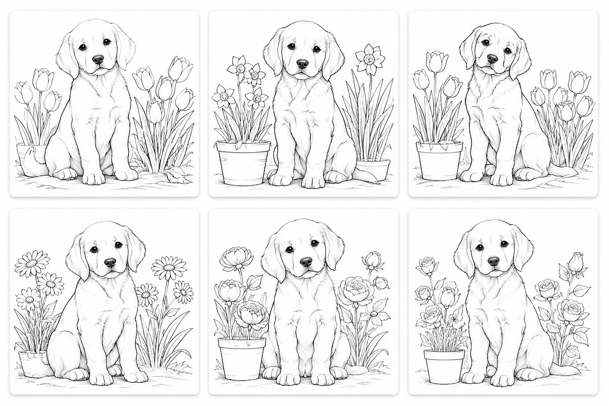 Flower Dog Coloring Pages for Adult, a Pattern Graphic by S Graphic Studio (Photo 3 of 3)