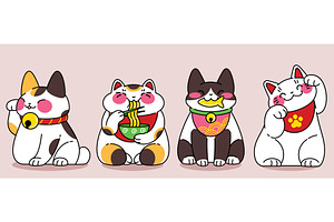 Japanese lucky cat set with maneki, an Animal Illustration by art PVP - market
