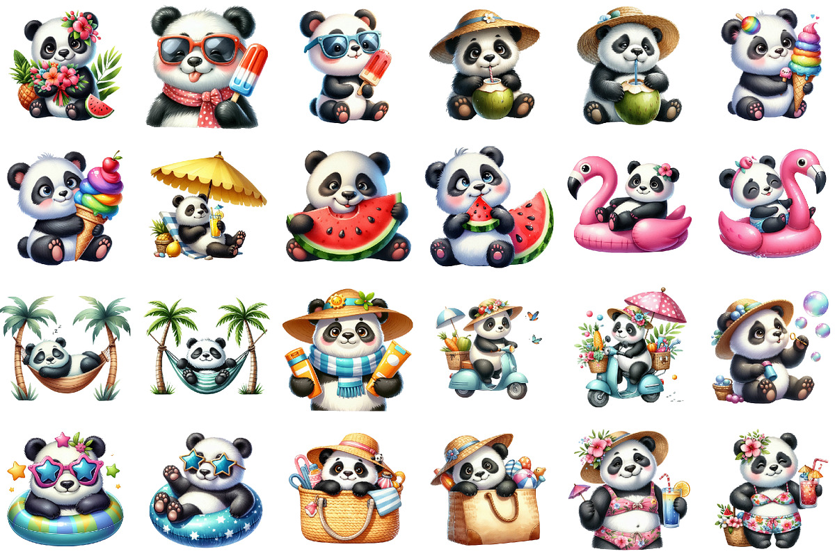 Cute Summer Panda Clipart, an Illustration by Sublimation Artist (Photo 2 of 6)