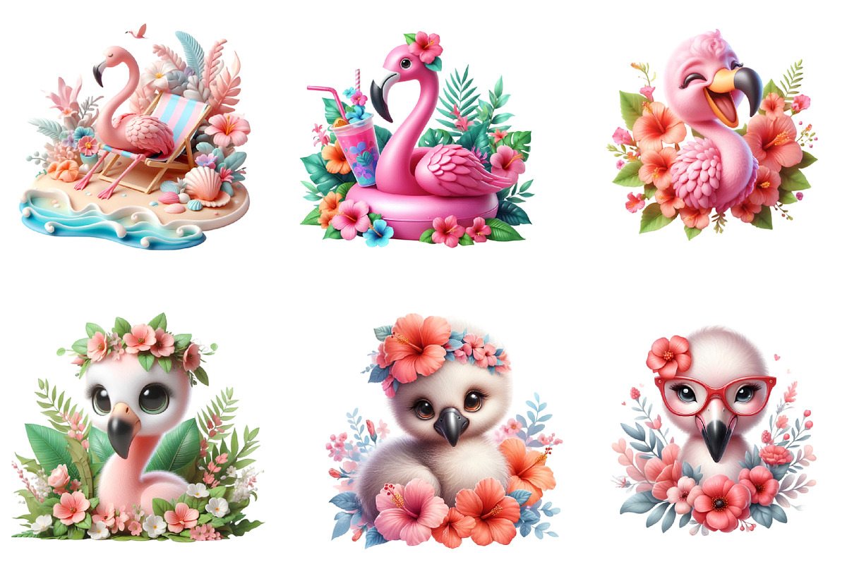 Whimsical Flamingo Clipart Bundle, an Illustration by GatewayDesign (Photo 2 of 3)