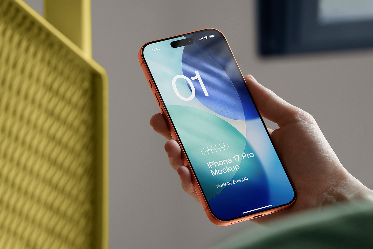 24 iPhone 17 Pro in Hand Mockups, an iPhone Mockup by Asylab (Photo 75 of 107)