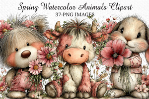 Spring Watercolor Animals Clipart, an Illustration by Craft Nest