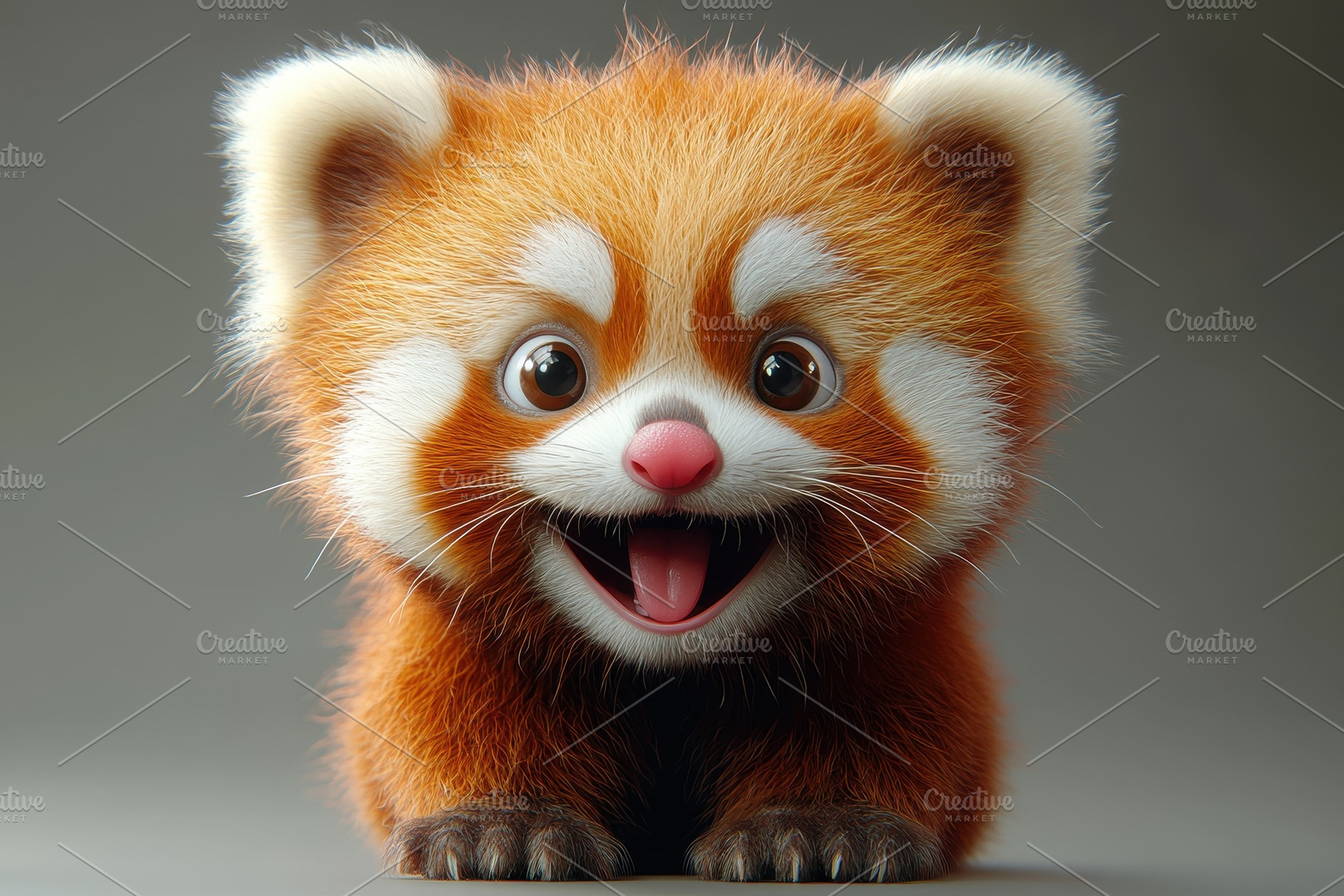 Cute red panda cub with fluffy fur a, a Photo by Tanuart