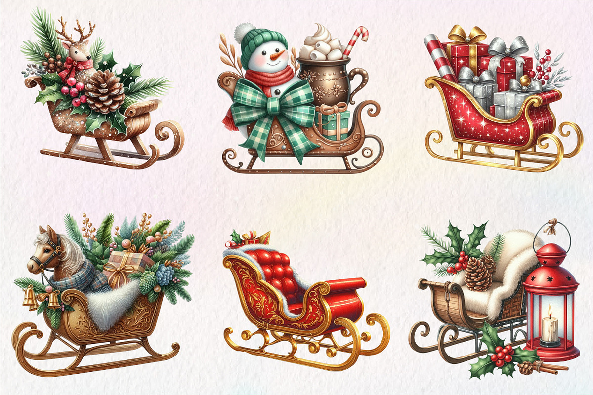 Christmas Sleigh Sublimation Clipart, an Illustration by CreationArt (Photo 6 of 6)