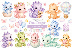 Cute Dragon Clipart PNG Bundle