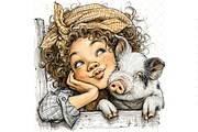 Girl And Piglet Clipart JPG, a Person Illustration by Memories By Lea (Thumbnail 17 of 19)