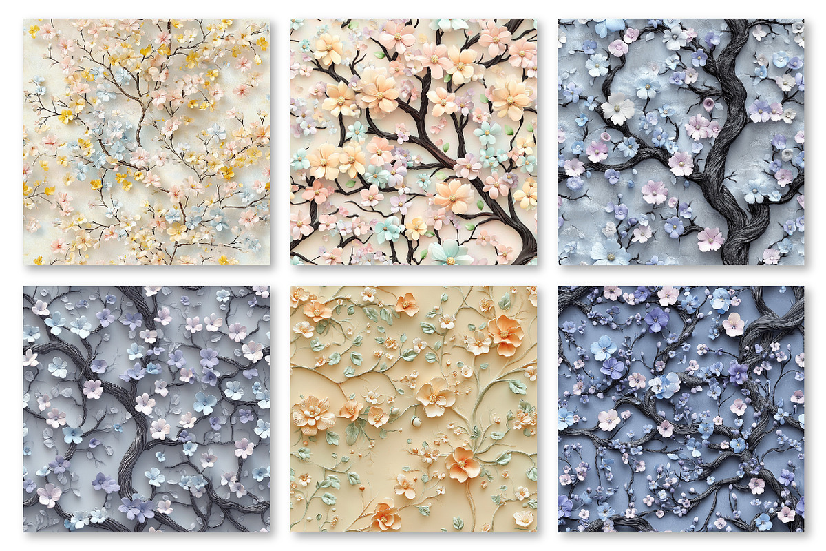 Pastel 3D Floral Trees Digital Paper, a Texture Graphic by Dream Creation (Photo 6 of 6)