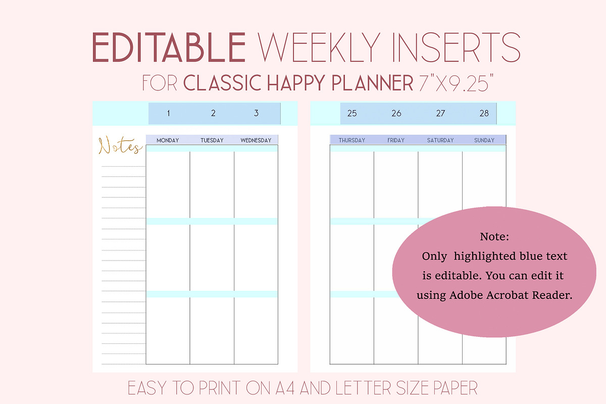 Editable Weekly Planner Template 7x9, a Stationery Template by EasyLifePlanners (Photo 1 of 2)